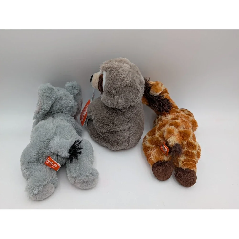 Wild Republic Plush Lot Elephant Sloth Giraffe Safari Lot of 3 Stuffed Animal